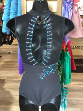 Load image into Gallery viewer, Black High-Neck Lycra &amp; Mesh Bodysuit w/ Appliques &amp; Rhinestones, Adult Extra-Small
