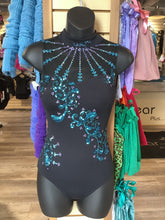 Load image into Gallery viewer, Black High-Neck Lycra &amp; Mesh Bodysuit w/ Appliques &amp; Rhinestones, Adult Extra-Small
